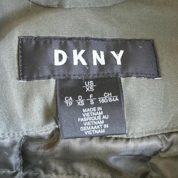 DKNY Womens Full Zip Lined Faux Fer Trim Hooded Military Coat Green Size XS - Picture 3 of 8